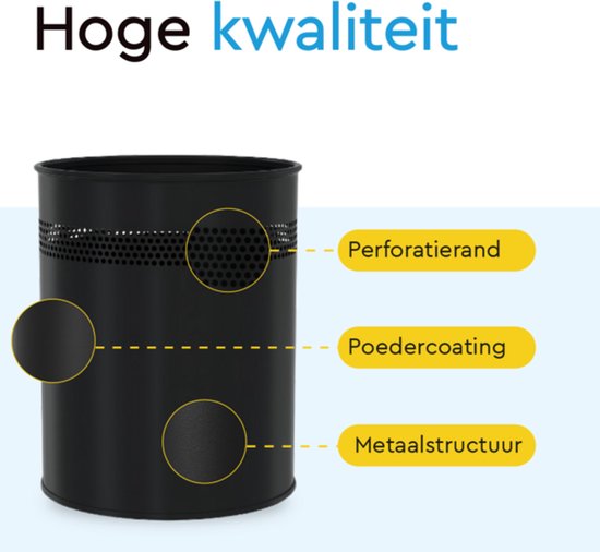 BRASQ Trashcan Metal Office/Home Use - Poubelle - Corbeille à papier - Rond - Poubelles - Noir 15 litres