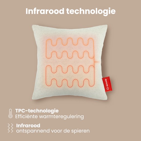 Auronic Heat Pillow - Classic - 45x45 - Sans fil - Rechargeable - Oreiller électrique - Infrarouge - Taupe