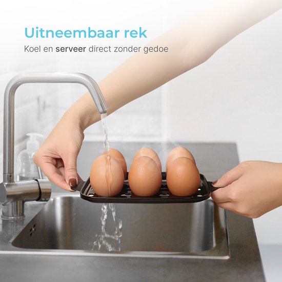 GoodForce Poule à oeufs automatique - avec minuterie - avec alarme - 6 oeufs - électrique - avec gobelet de mesure - avec pique-oeufs - acier inoxydable - lavable au lave-vaisselle