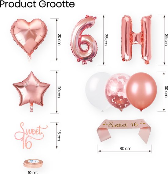 Happy Goods Birthday Decorations - Sweet 16 - Happy Birthday Garland - Rose Gold - Balloons - 61 Pieces - Birthday Decorations