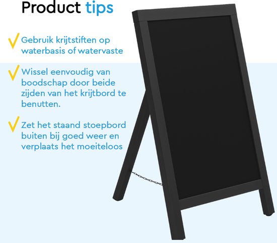 BRASQ Chalkboard Black - 55x 85 CM - Tableau noir - Enseigne publicitaire - Enseigne de trottoir - Simple face - pour l'intérieur et l'extérieur - Hospitality