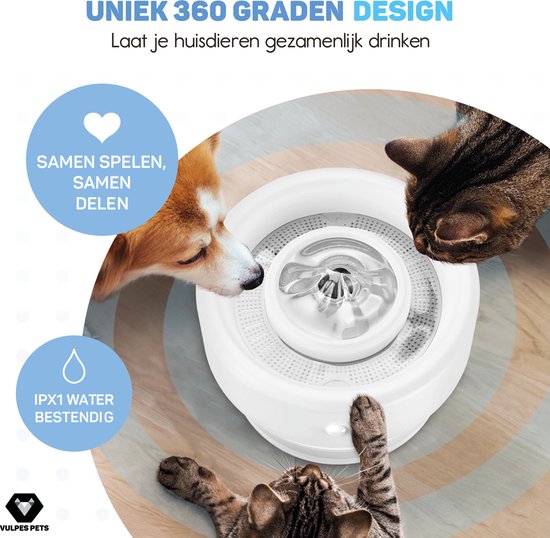 Vulpes Goods® Pets - Abreuvoir pour chat et chien - Abreuvoir sans fil pour chat - Abreuvoir et fontaine à eau pour chat - Rechargeable, portable et sans fil - Abreuvoir pour chien - Anti-déversement - Version PRO