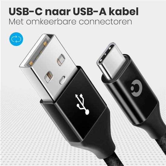 Auronic Câble USB-C - 2M - 2,4A - USB C vers USB-A - Nylon tressé - Noir