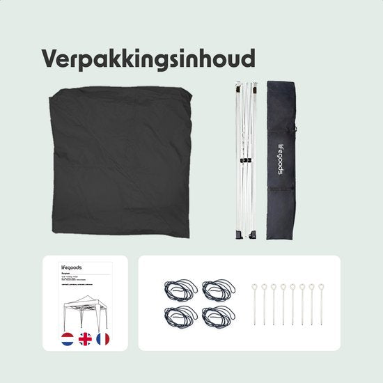 LifeGoods Party Tent Plus - Tente pliante - 3x3 m - Montage facile - Armature renforcée - Imperméable - Sac de transport - Noir