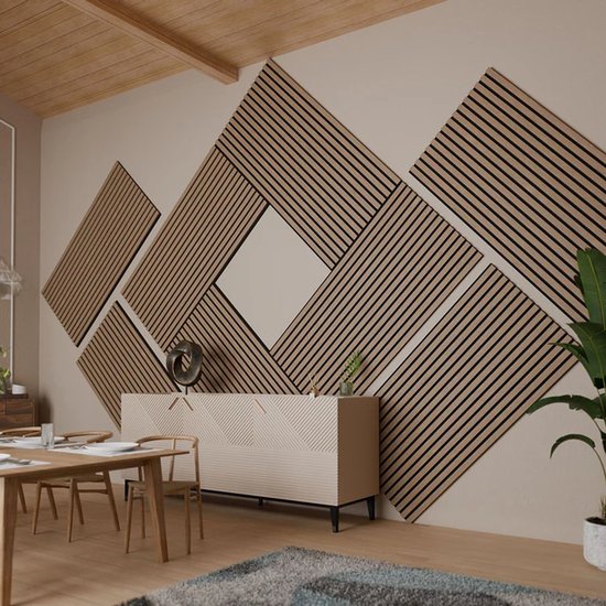 Panneaux muraux acoustiques - Lot de 4 - MDF et mousse PET insonorisants - Naturel foncé - 120 x 60 x 1.8 cm