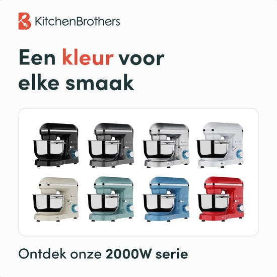 KitchenBrothers Robot de cuisine - Robot de cuisine - 6.2L - Mixeur avec bol de mixage - Mixeur de cuisine - 2000W - Blanc nacré