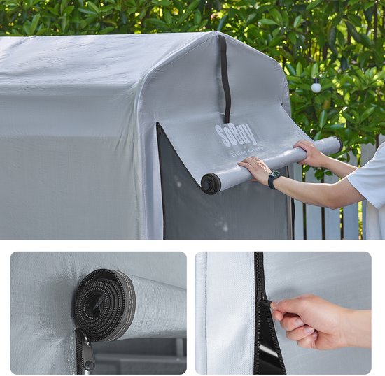 SoBuy Abri de jardin, Abri de jardin multifonctionnel pour vélos et outils, Abri pour vélos, Garage étanche pour extérieur, Argent, 120x176x163 cm, KLS11-K