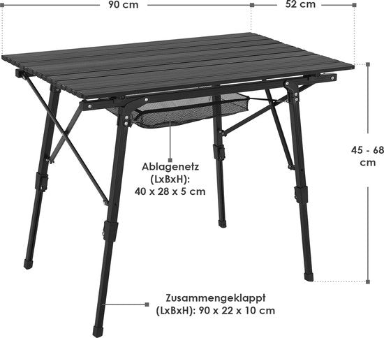 Juskys Table de camping pliable Picco - Noir - 90 x 52 x 68 cm - Sac de rangement inclus