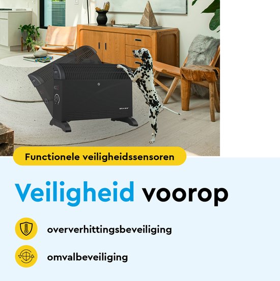 BRASQ Radiateur convecteur électrique - Thermostat réglable - Radiateur électrique - 750/1250/2000 watts - Chauffage - Noir