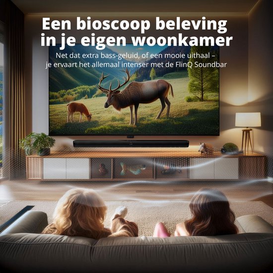 FlinQ Bluetooth Soundbar avec Subwoofer intégré - Barres de son pour TV - tout en un - Son surround 3D - Avec télécommande - Mode Film/Musique/Nouvelles - Noir