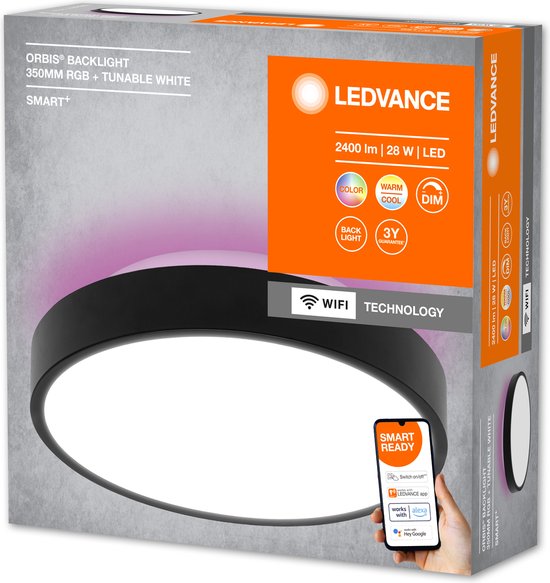 LEDVANCE Luminaire : pour plafond, LUMIÈRE DE PLAFOND DECORATIVE AVEC TECHNOLOGIE WIFI / 28 W, 22-...24- V, angle de rayonnement : 11-, RGBTW, 3-65- K, matériau du corps : métal, IP2-