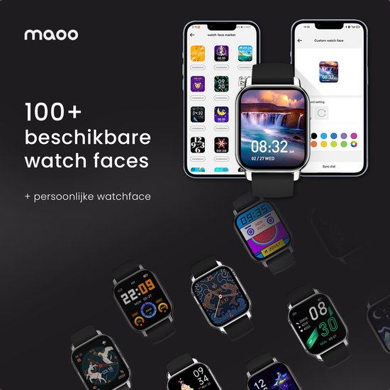 Maoo Amplify 2 Smartwatch Femme et Homme - Convient à Android et iOS - Bracelet en silicone et milanais - Compatible WhatsApp - Fonction Belf complète - Multisport - Moniteur de fréquence cardiaque et de pression artérielle - Moniteur de sommeil - Cadeau