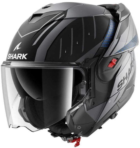 SHARK Oxo Rydger Matt Anthracite Bleu Noir ABK System Helmet - Taille M - Casque