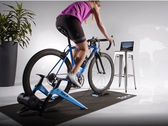 Tacx Boost Bicycle Trainer - 10 niveaux - Jusqu'à 1050 Watts - Avec support de roue avant - Noir/Bleu