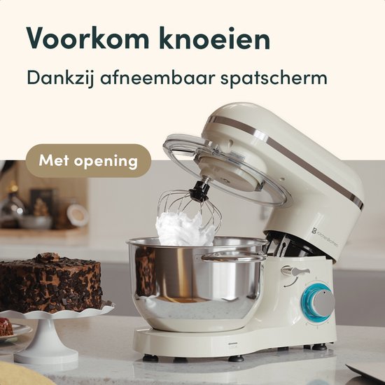 KitchenBrothers Robot de cuisine - Robot de cuisine - 6.2L - Mixeur avec bol de mixage - Mixeur de cuisine - 2000W - Champagne