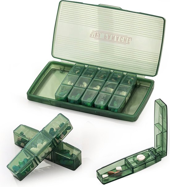 MR. PANACHE Boîte à pilules pour 7 jours avec 3 compartiments - Boîte à médicaments - Boîtes à pilules - Coupe-pilules - Boîte à médicaments 7 jours - Boîte à pilules - Boîte à médicaments - Boîte à pilules 7 jours - Serrure forte - Boîte à médicaments av