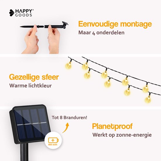 Happy Goods - Guirlandes de Noël - 7m - 50 LED solaires - Guirlandes de jardin solaires - Guirlandes de jardin solaires - guirlandes en cristal ø 2,5 cm - Durable