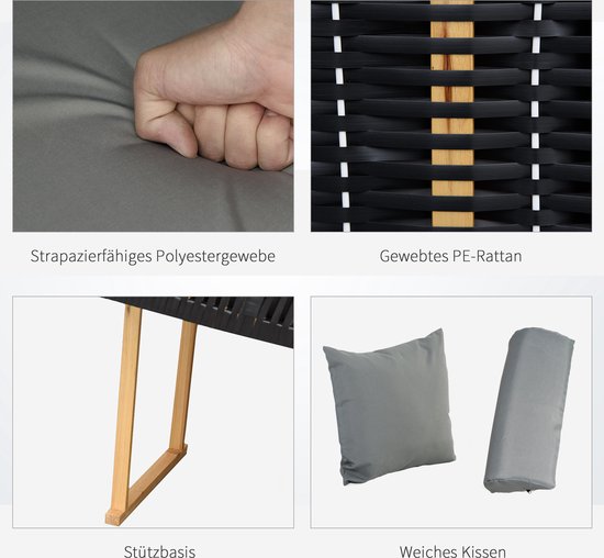 Outsunny - Chaise de plage avec capot - Bois - Polyester - Gris clair