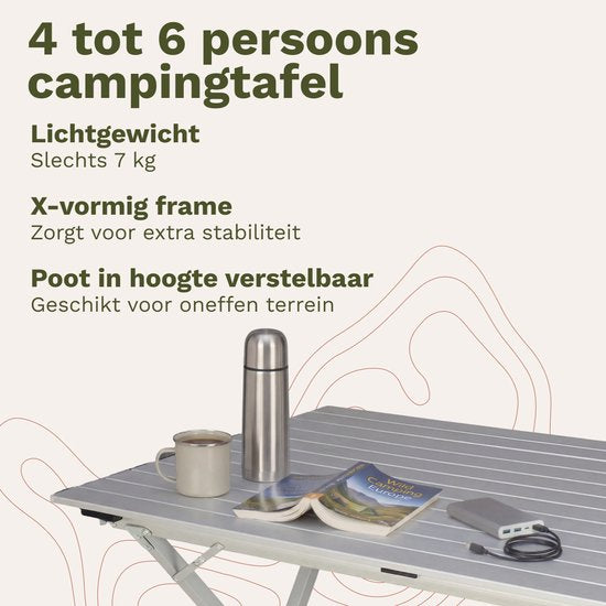 TRVLMORE Table de camping - 120x70x70cm - Légère avec structure en aluminium - Table pliante ajustable - Table de camping - Table pliante - Noir