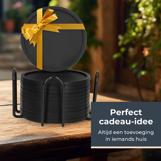 Castagnola Sous-verres en silicone - Sous-verres pour verres - Sous-verres design avec support - Set de sous-verres - Antidérapant - Lot de 12 - Noir
