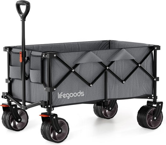 LifeGoods Wagon - XL - Pliable - 200L - Capacité de charge 100KG - Gris