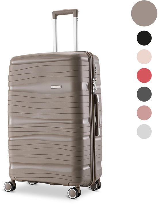 SKYCASES Travelin' Charm - 28-inch Large Travel Suitcase - Number Lock - 41x24x69 cm - 98L - Lightweight, Waterproof & Durable - Champagne