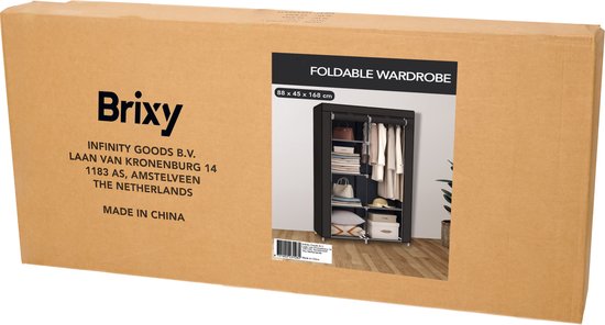 Brixy Wardrobe - Wardrobe - Armoire - Pliable - Armoire pliante en tissu - Armoire de camping - 88 x 45 x 168 cm - Noir