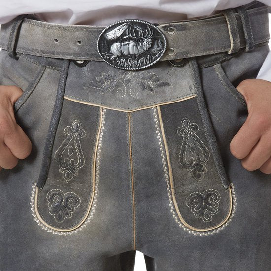 dressforfun - Authentique Lederhosen courte Joshua - Avec ceinture et bretelles - Cuir véritable - Couleur sable - 50 - Oktoberfest Dress Man - Costume d'homme - Dress Up - Costume allemand - Robe de carnaval - Gilet de costume - Pantalon traditionnel en