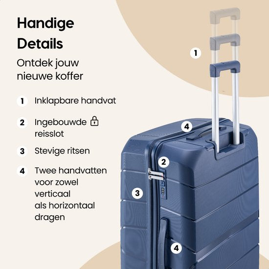 SKYCASES Urban Adventurer - Valise de voyage moyenne - Verrouillage par numéro - 44x27x66cm - 78L - Valise de voyage avec verrouillage de valise - Roues pivotantes - Bleu foncé V2