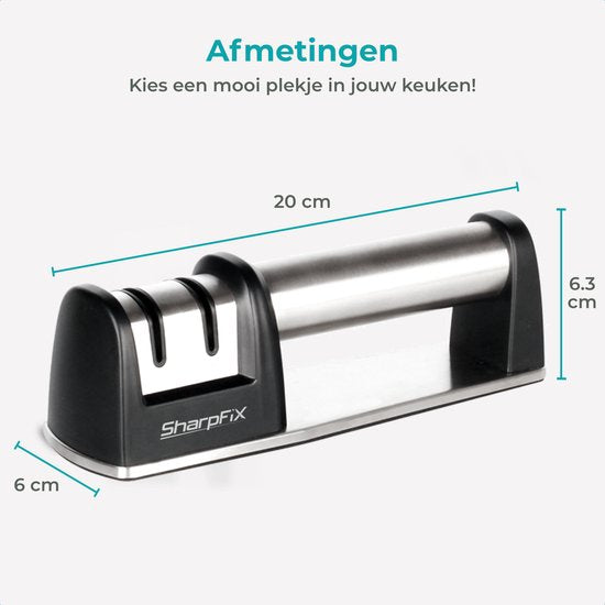 SharpFix 2-in-1 Couteau à aiguiser - Aiguisoir anti-dérapant pour couteaux - Aiguisoir pour piercing - Acier aiguisé - Acier inoxydable