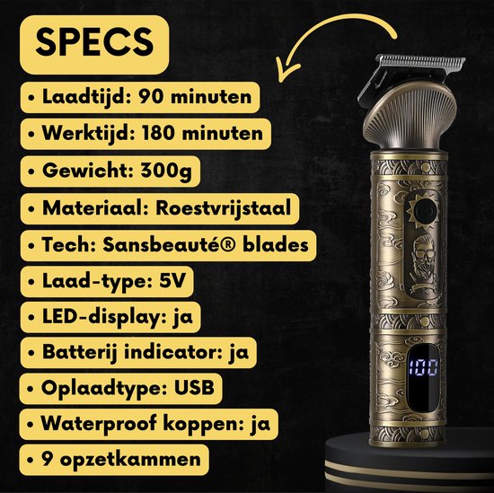 Tondeuse à barbe 6-en-1 pour homme - Tondeuse pour barbe et corps - 6 accessoires inclus - Sansbeauté® - Tondeuse pour homme - Tondeuse pour homme - Tondeuse à cheveux - Tondeuses - 0.5-15MM - Nez et oreilles - Tondeuse - Machine à barbe - Multigroomer