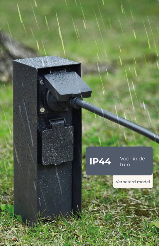 Prise de jardin Luft - Sur pilier avec mise à la terre latérale - 2 prises - Poteau de jardin - Extérieur - Etanche - Poteau - Boîte - Contact - IP44 - Noir mat - Boîte - Avec - Prise