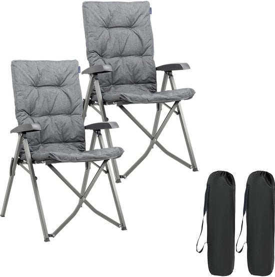 TRVLMORE Chaises de camping de luxe - pliables - 2-Pack - Capacité de charge 150KG - Sac de transport inclus - Chaise pliante - Chaise de camping - Chaise pliante - Gris