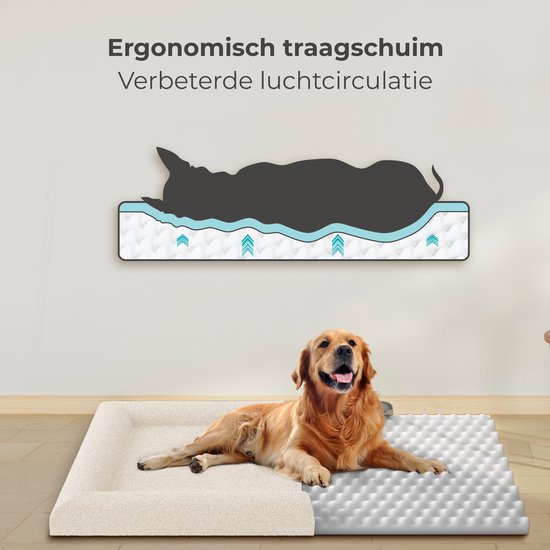 Panier orthopédique pour chien CozySense® - 60 x 40 cm - Taille S - Tissu bouclé - Lit imperméable pour chien avec housse lavable - Convient comme coussin de banc - Blanc