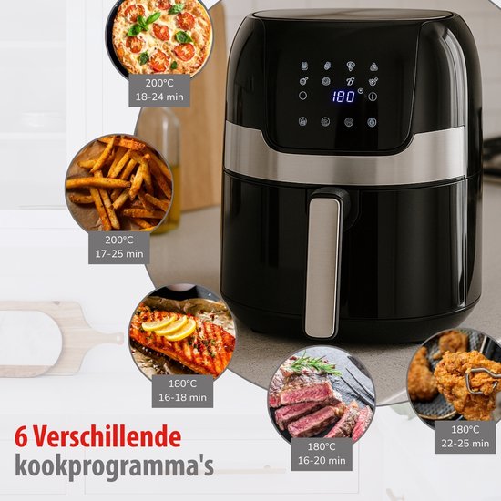 alpina Airfryer 4.5L- Friteuse à air chaud pour 2 à 4 personnes - Friteuse à air avec température réglable de 80°C à 200°C - Minuteur jusqu'à 60 minutes - Friteuse à air chaud 1400W - Noir