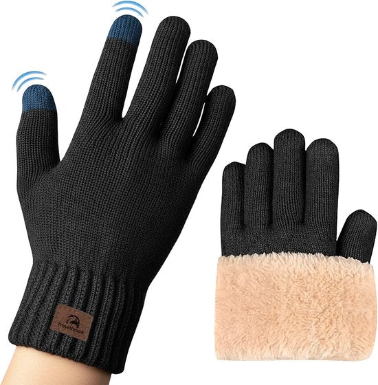 Travelhawk Gloves - Fleece - Splashproof Gloves Men - Gloves Ladies - Gloves Winter - Scooter/Bike - Black