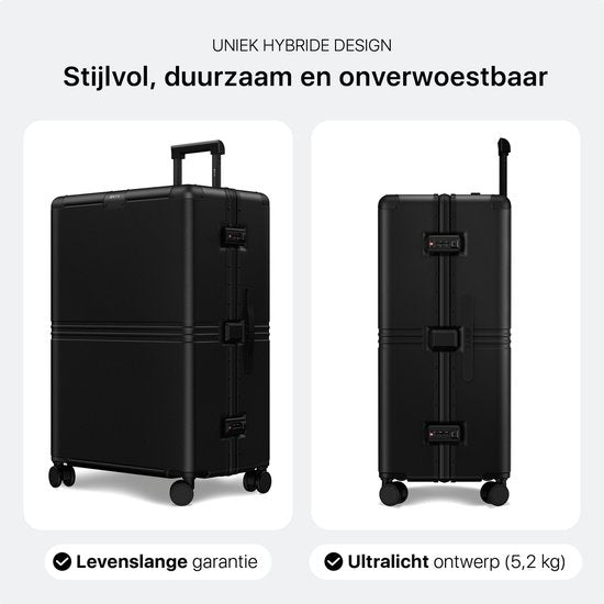 ONYX Hybrid Pro Check-in Suitcase Large 100 Litres - Polycarbonate recyclé et design sans fermeture éclair - Valise de voyage avec serrure TSA et roues Spinner - Trolley léger avec compartiment pour ordinateur portable - Onyx Black