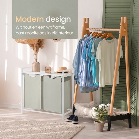 O'DADDY® Laundry Basket 2 Boxes - Trieur de linge extensible avec étagère - 76 litres - 73 x 33 x 72 cm - Pieds réglables - Assemblage facile - Multifonctionnel et élégant - Métal - Blanc