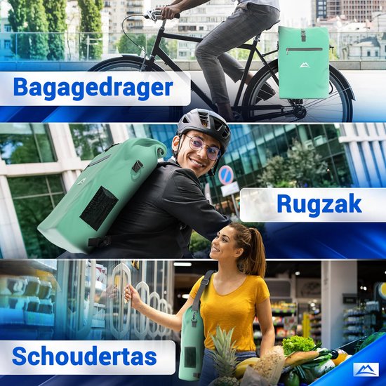 Nextcover 3in1 Bicycle Bag Single for Carrier [PVC free] | Waterproof Bicycle Bag, Backpack and Shoulder Bag 25L | Ideal for Laptop and Weekly Purchases | Bicycle Bag Single | Bicycle Bags