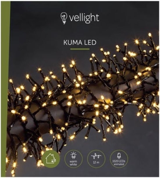 Kuma LED, guirlande lumineuse, 12 m, 1020 LED, blanc chaud, câble noir, pour l'intérieur et l'extérieur, modulateur, 24 V