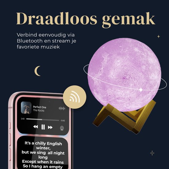 Denver Moon Lamp 3D - Bluetooth Speaker Wireless - Bedroom Table Lamp - Music Sync - Incl. Remote Control - Moon Lamp - LBS150