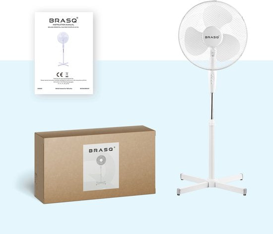 BRASQ Ventilateur trépied - 40 cm - Blanc - Réglable en hauteur - 3 vitesses - 40 watts