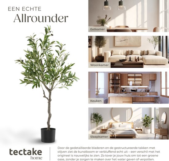 tectake® Olivier artificiel Oleand - Plante artificielle méditerranéenne avec feuilles et olives réalistes - Facile d'entretien et polyvalent - Pot de fleurs robuste inclus - Hauteur : 120 cm