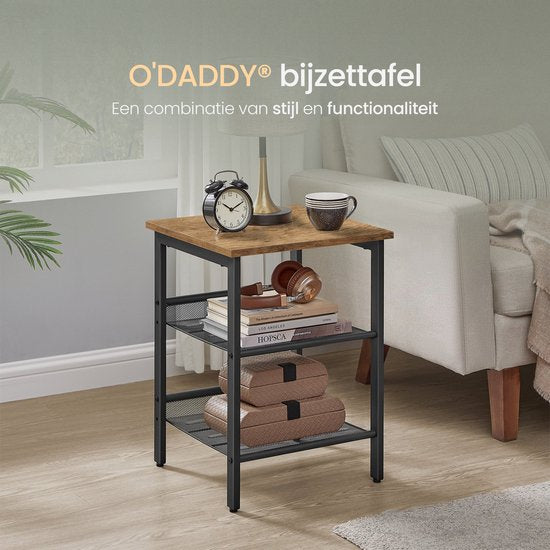O'DADDY® Side Table Square - Tables d'appoint - Table de chevet - Table d'appoint - Petite table banc - Tables basses - Table pour ordinateur portable - Table basse industrielle - Table - Tablettes à grille réglable - 40x40x55 cm - Vintage Brown/Black