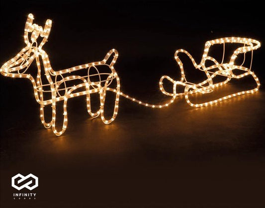 Infinity Goods Renne avec traîneau - Lumières de Noël - Figure LED d'intérieur et d'extérieur - Décorations de Noël - Guirlande lumineuse 3D - Noël - Blanc chaud