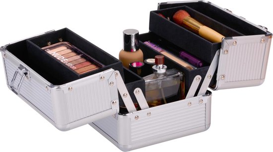 Touch Of Beauty Make Up Case Silver - Organisateur de cosmétiques - avec poignée et serrure à clé