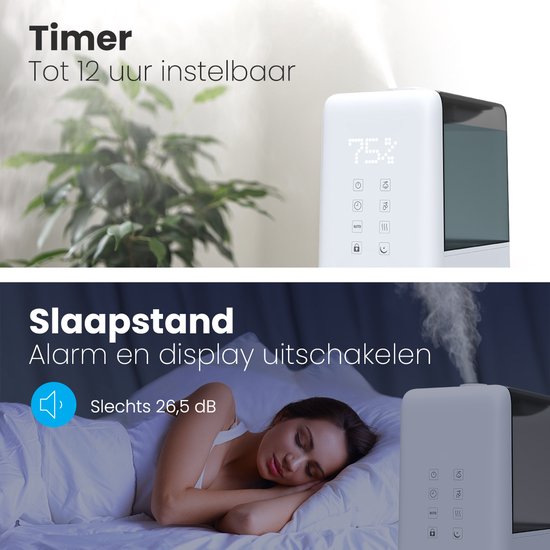 Humidificateur Auronic - 3 modes de nébulisation - Capacité du réservoir 6L - 60m2 - Filtre à eau inclus - Blanc