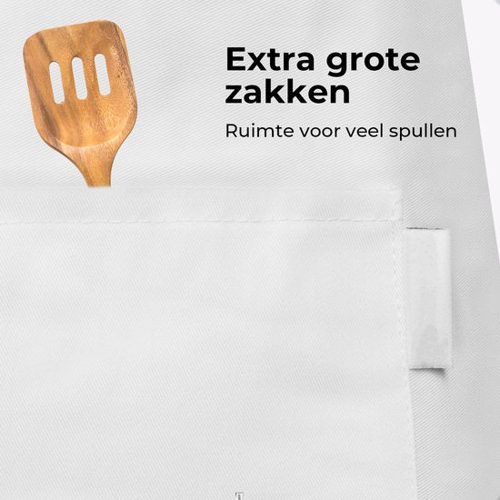 Tablier de cuisine - Résistant à l'eau et à la saleté - Tablier de cuisine professionnel - Tablier pour femmes et hommes - Tablier de traiteur - Unisexe - Boucle réglable - Compartiments extra-larges - Blanc