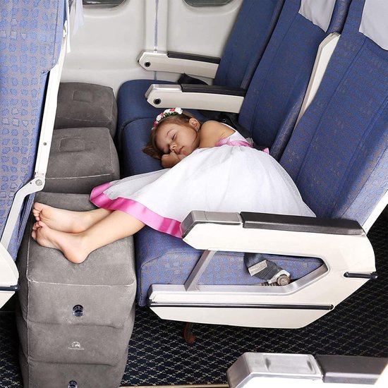 Travelhawk - Lit d'avion gonflable - Oreiller de voyage - Coussin pour les pieds - Lit d'avion - Repose-pieds - Pour bébé et enfants - 3 supports - Voiture/Train/Bus - PVC - Gris