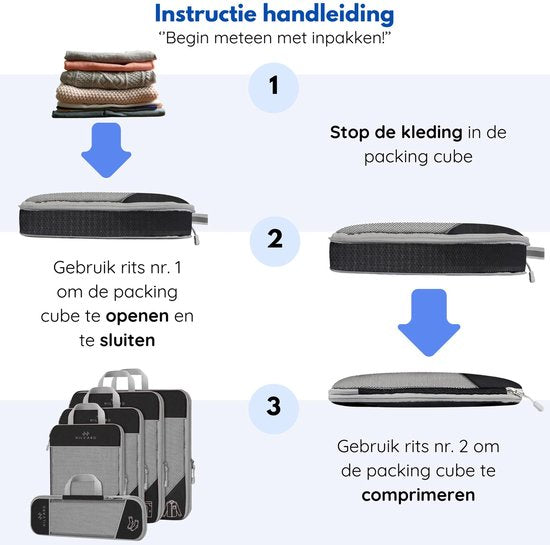 Hilvard - Packing Cubes Set - 6 pièces - Organiseurs de bagages - Organiseurs de vêtements - Cubes de voyage - Cubes de compression - Noir